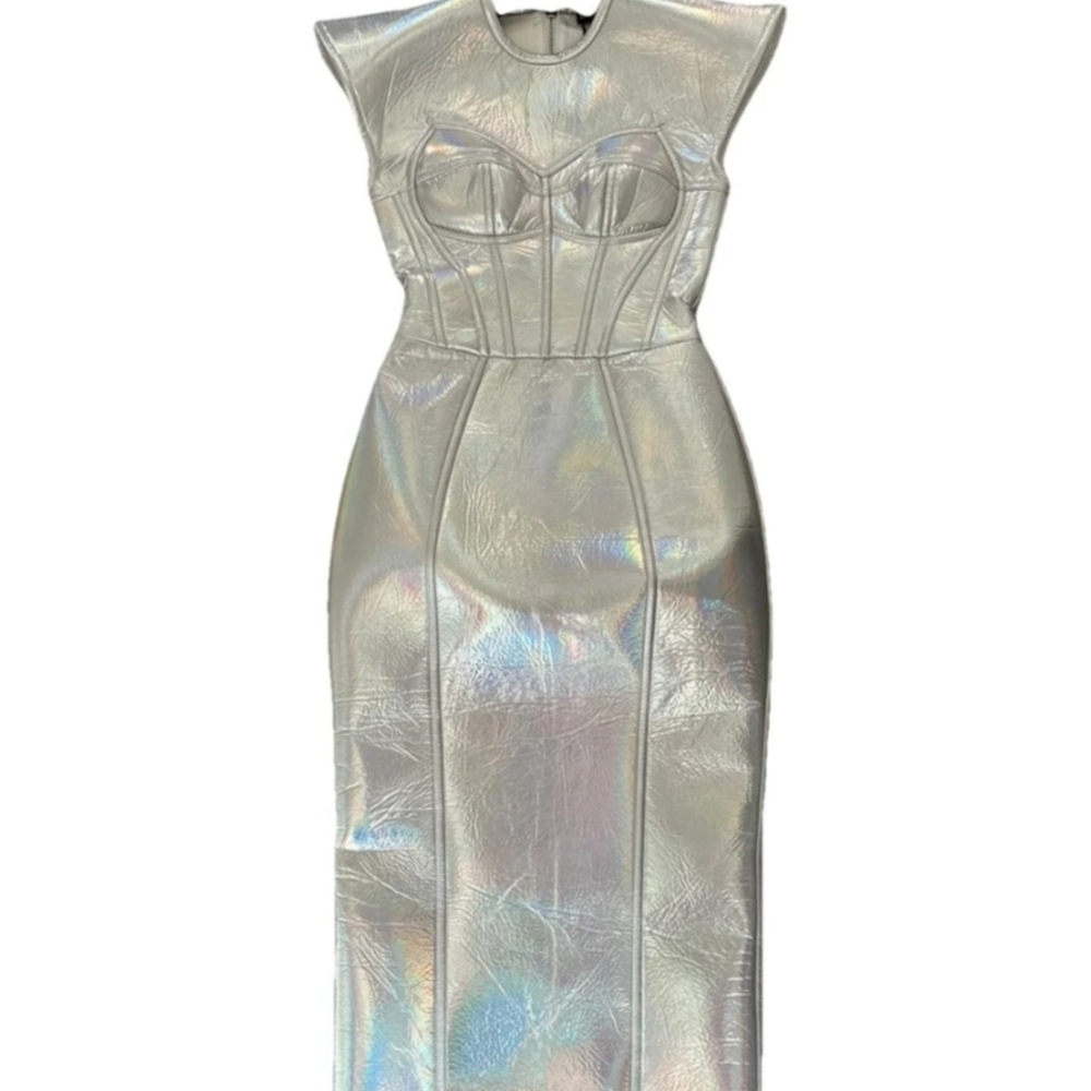 Dolce And Gabbana Metallic Bustier Silver Iridescent Dress